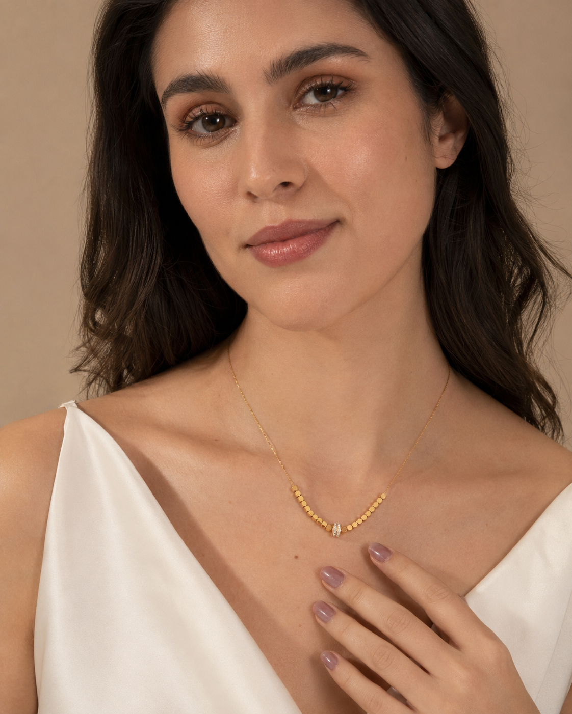 18K gold light luxury noble geometric square and round inlaid zircon design pendant necklace
