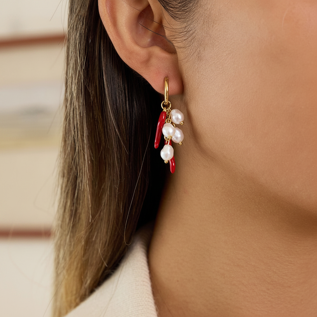 18K gold lightweight luxury and high-end chili pepper and pearl earrings