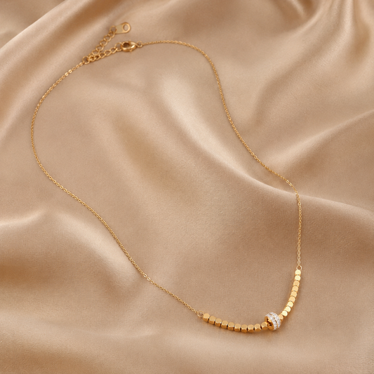 18K gold light luxury noble geometric square and round inlaid zircon design pendant necklace