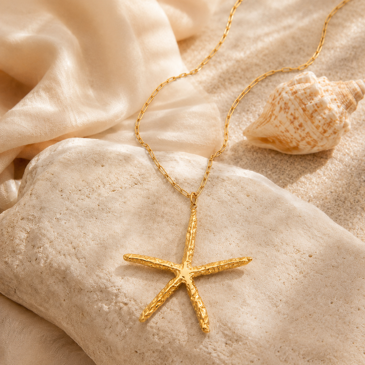 The Textured Starfish Pendant Necklace