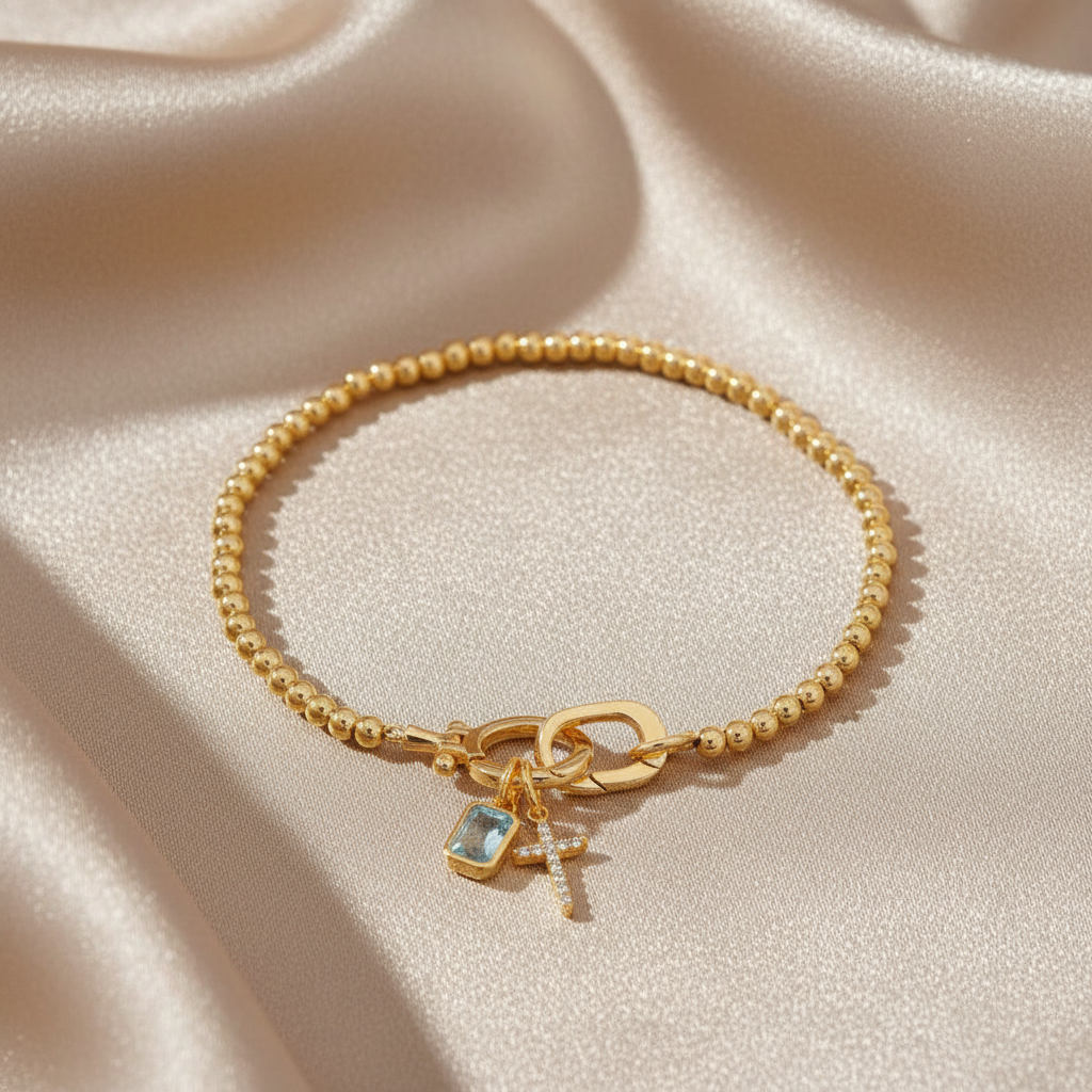 18K Gold Moonstone Heart Knot Pendant Bracelet