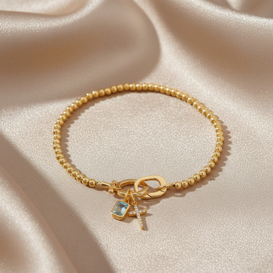 18K Gold Moonstone Heart Knot Pendant Bracelet
